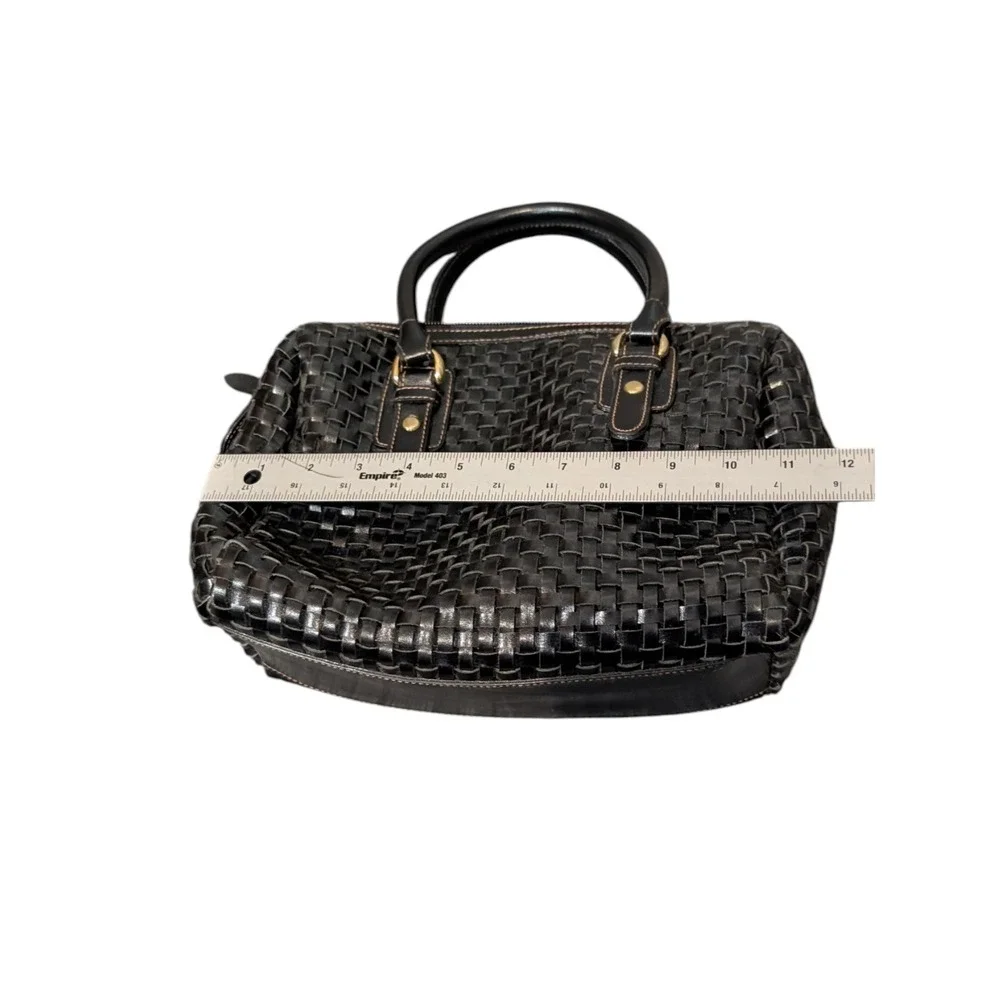 Naturalizer Black Woven Satchel Handbag Faux‎ Leather Top Handle Bag